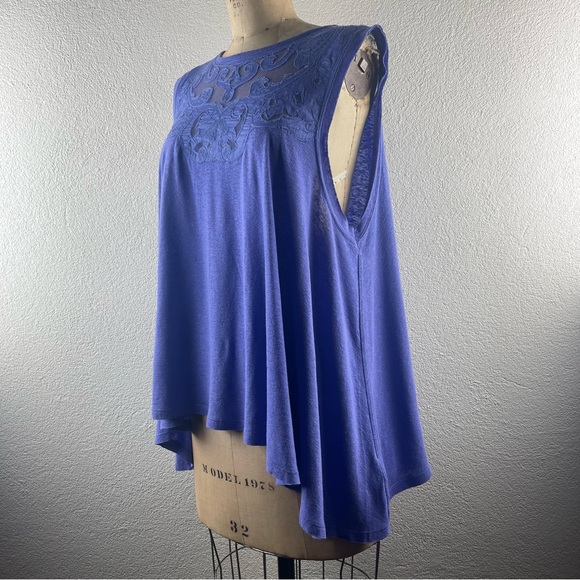 Free People l M Purple Heathered Floral Embroidery Mesh Boho Festival Swing Tank - Picture 4 of 14